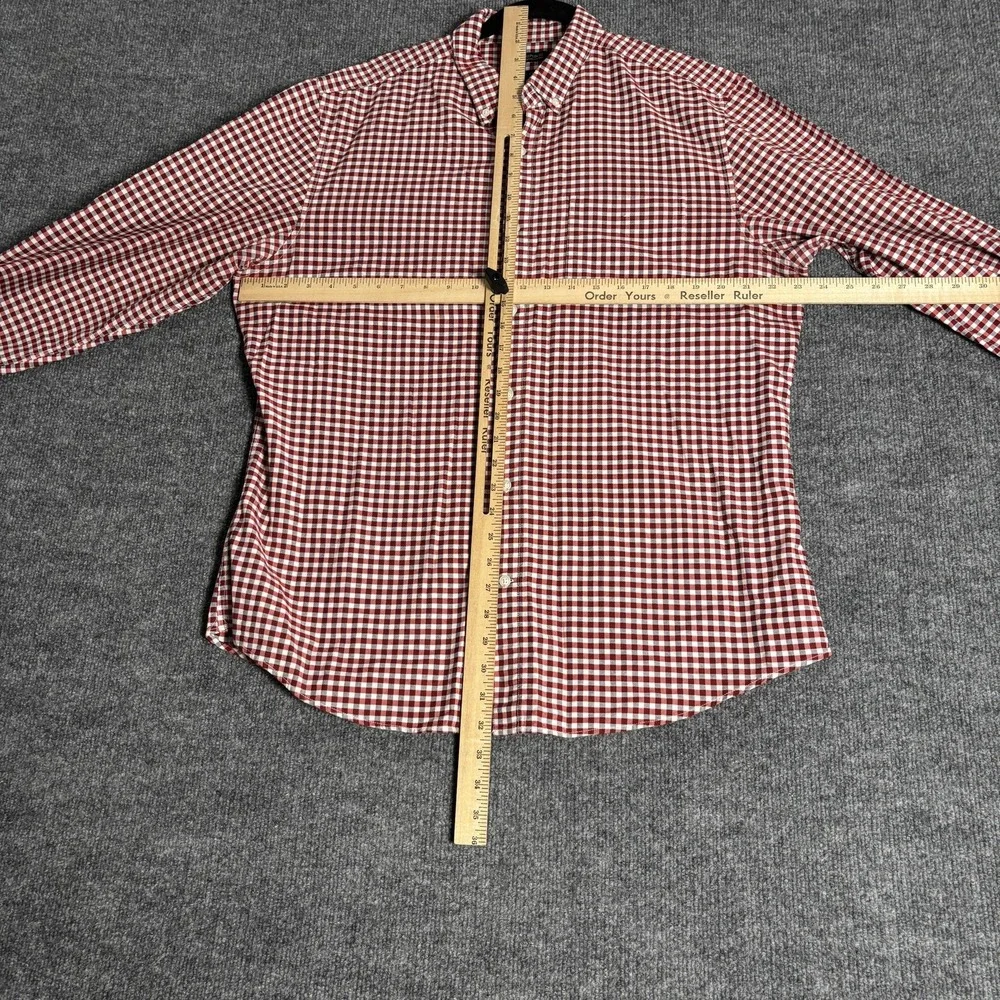 Banana Republic Shirt Mens XL Red White Grant Fit Stretch Oxford Check Button Up
